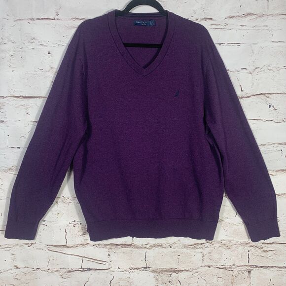 Nautica NavTech XL V Neck Sweater Purple Pullover Classic Fit Fall Layering Look - Picture 1 of 6